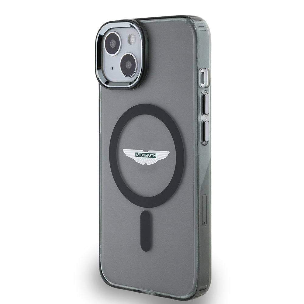 iPhone 14 Kılıf Aston Martin Orjinal Lisanslı M-safe Şarj Özellikli IML Baskı Logolu Metal Düğmeli Kapak