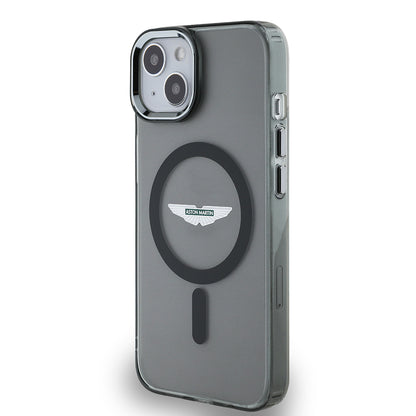 iPhone 14 Kılıf Aston Martin Orjinal Lisanslı M-safe Şarj Özellikli IML Baskı Logolu Metal Düğmeli Kapak