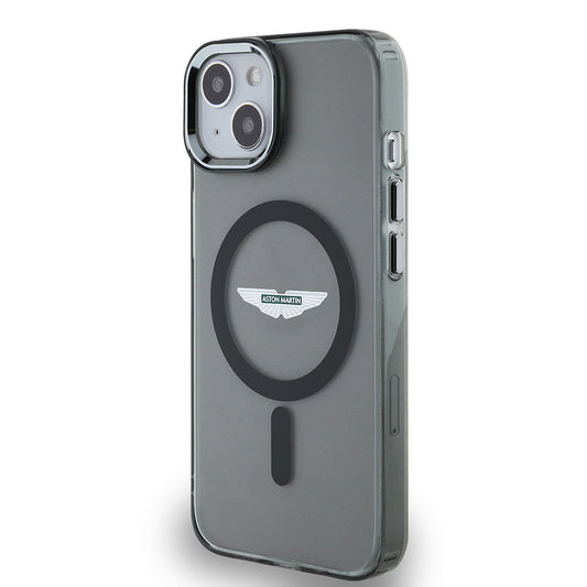 iPhone 14 Kılıf Aston Martin Orjinal Lisanslı M-safe Şarj Özellikli IML Baskı Logolu Metal Düğmeli Kapak