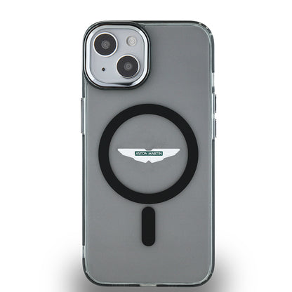 iPhone 14 Kılıf Aston Martin Orjinal Lisanslı M-safe Şarj Özellikli IML Baskı Logolu Metal Düğmeli Kapak