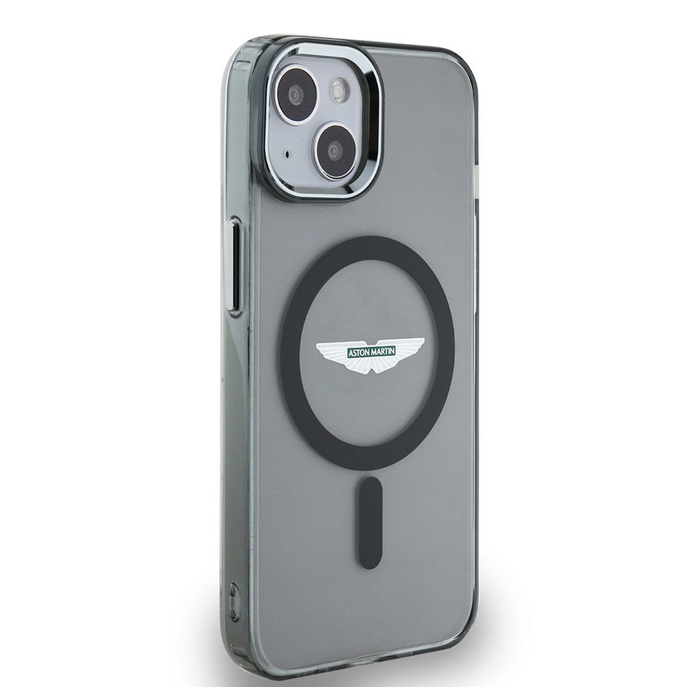 iPhone 14 Kılıf Aston Martin Orjinal Lisanslı M-safe Şarj Özellikli IML Baskı Logolu Metal Düğmeli Kapak