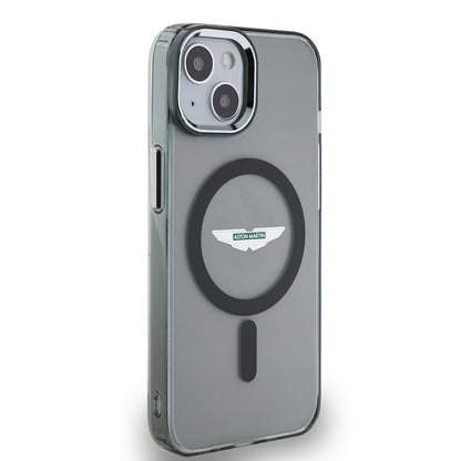 iPhone 14 Kılıf Aston Martin Orjinal Lisanslı M-safe Şarj Özellikli IML Baskı Logolu Metal Düğmeli Kapak