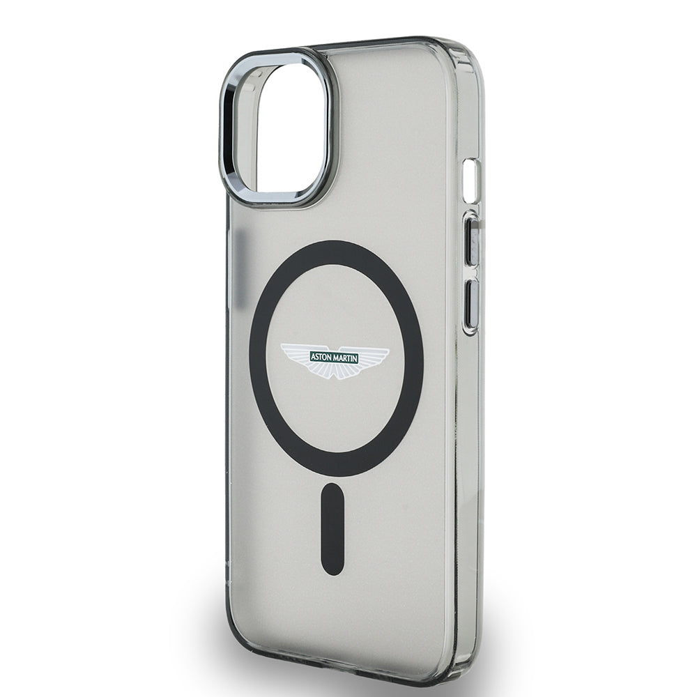 iPhone 14 Kılıf Aston Martin Orjinal Lisanslı M-safe Şarj Özellikli IML Baskı Logolu Metal Düğmeli Kapak