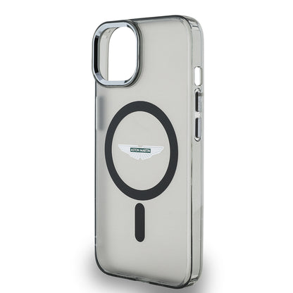 iPhone 14 Kılıf Aston Martin Orjinal Lisanslı M-safe Şarj Özellikli IML Baskı Logolu Metal Düğmeli Kapak