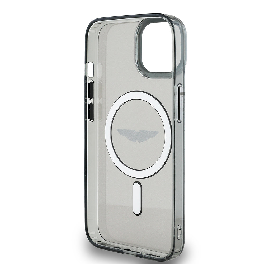 iPhone 14 Kılıf Aston Martin Orjinal Lisanslı M-safe Şarj Özellikli IML Baskı Logolu Metal Düğmeli Kapak