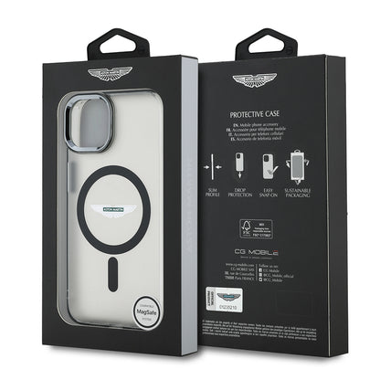 iPhone 14 Kılıf Aston Martin Orjinal Lisanslı M-safe Şarj Özellikli IML Baskı Logolu Metal Düğmeli Kapak