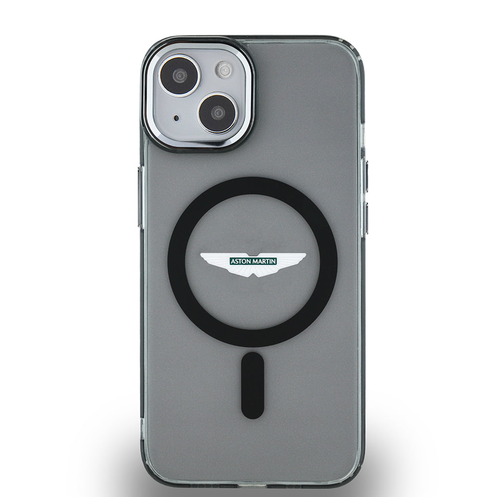iPhone 14 Kılıf Aston Martin Orjinal Lisanslı M-safe Şarj Özellikli IML Baskı Logolu Metal Düğmeli Kapak