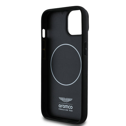 iPhone 14 Kılıf Aston Martin Orjinal Lisanslı M-safe Şarj Özellikli Renkli Halka ve Karbon Fiber Tasarımlı Kapak