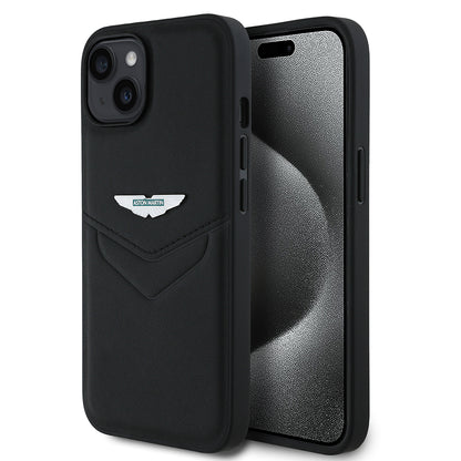 iPhone 14 Kılıf Aston Martin Orjinal Lisanslı Victory Dizayn PU Deri Metal Logolu Kapak