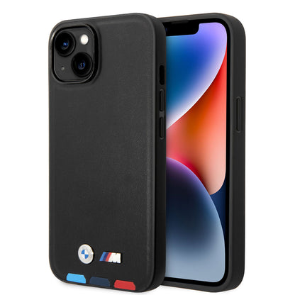 iPhone 14 Kılıf BMW M-safe Şarj Özellikli PU Deri 3 Renkli Logolu Dizayn Kapak