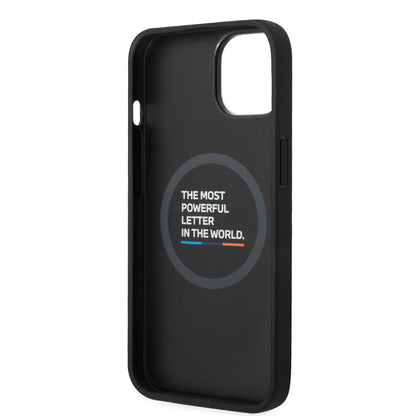 iPhone 14 Kılıf BMW M-safe Şarj Özellikli PU Deri 3 Renkli Logolu Dizayn Kapak