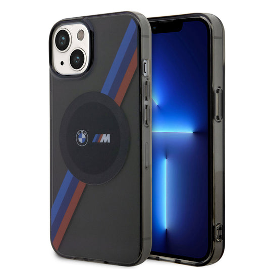 iPhone 14 Kılıf BMW M-safe Şarj Özellikli Transparan 3 Renkli Şerit Dizayn Kapak