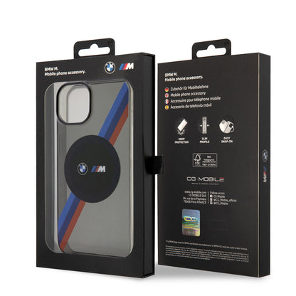 iPhone 14 Kılıf BMW M-safe Şarj Özellikli Transparan 3 Renkli Şerit Dizayn Kapak