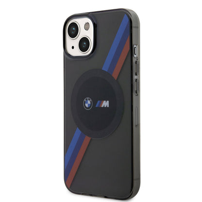 iPhone 14 Kılıf BMW M-safe Şarj Özellikli Transparan 3 Renkli Şerit Dizayn Kapak