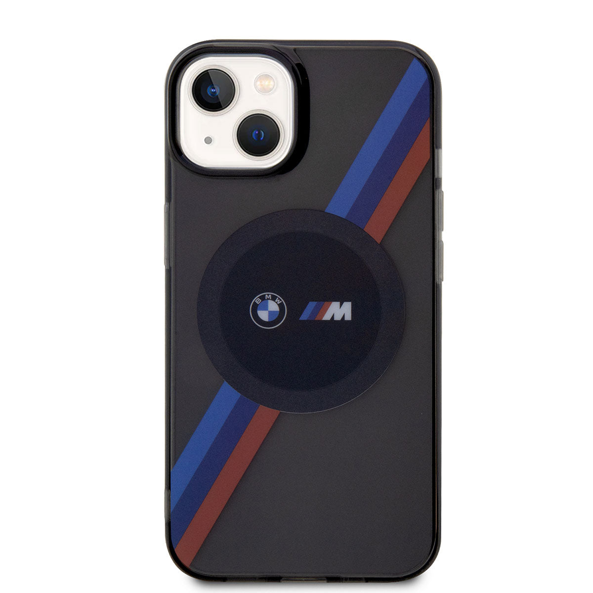 iPhone 14 Kılıf BMW M-safe Şarj Özellikli Transparan 3 Renkli Şerit Dizayn Kapak