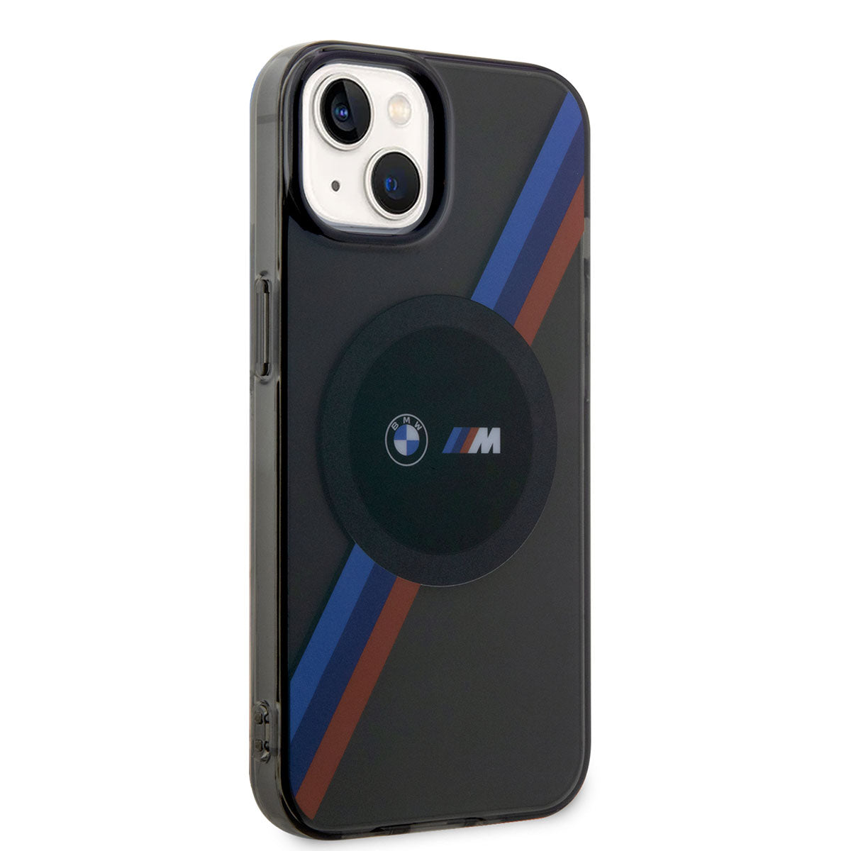iPhone 14 Kılıf BMW M-safe Şarj Özellikli Transparan 3 Renkli Şerit Dizayn Kapak