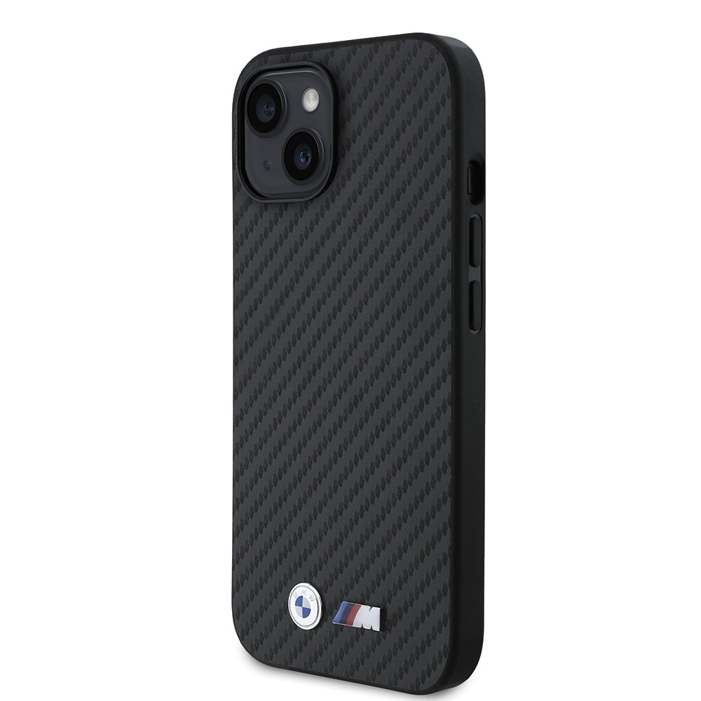 iPhone 14 Kılıf BMW Orjinal Lisanslı Karbon Fiber Tasarımlı ve Metal Logolu PU Deri Kapak