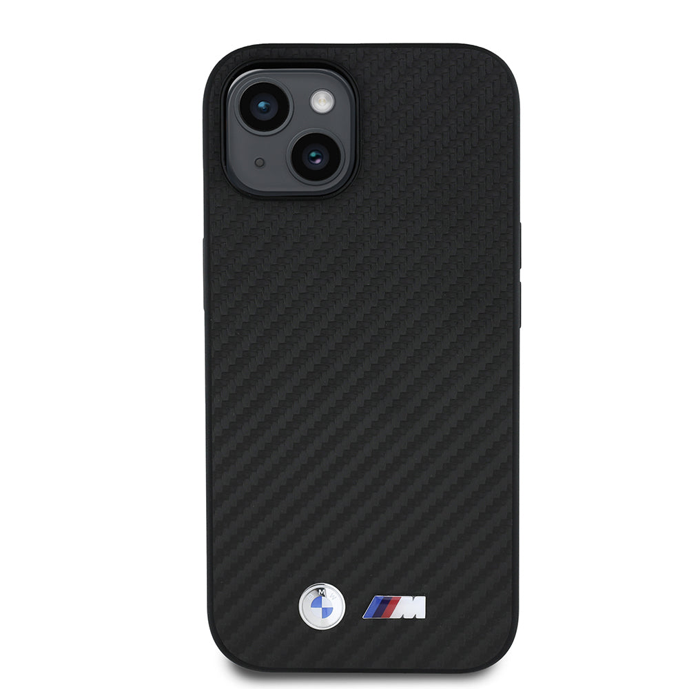iPhone 14 Kılıf BMW Orjinal Lisanslı Karbon Fiber Tasarımlı ve Metal Logolu PU Deri Kapak