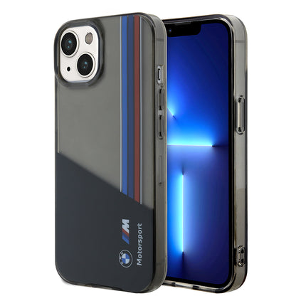 iPhone 14 Kılıf BMW Orjinal Lisanslı Yarı Transparan M Dizayn Çizgili Kapak