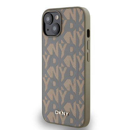 iPhone 14 Kılıf DKNY Orjinal Lisanslı M-safe Şarj Özellikli 3D Yazılı Grid Pattern Kapak