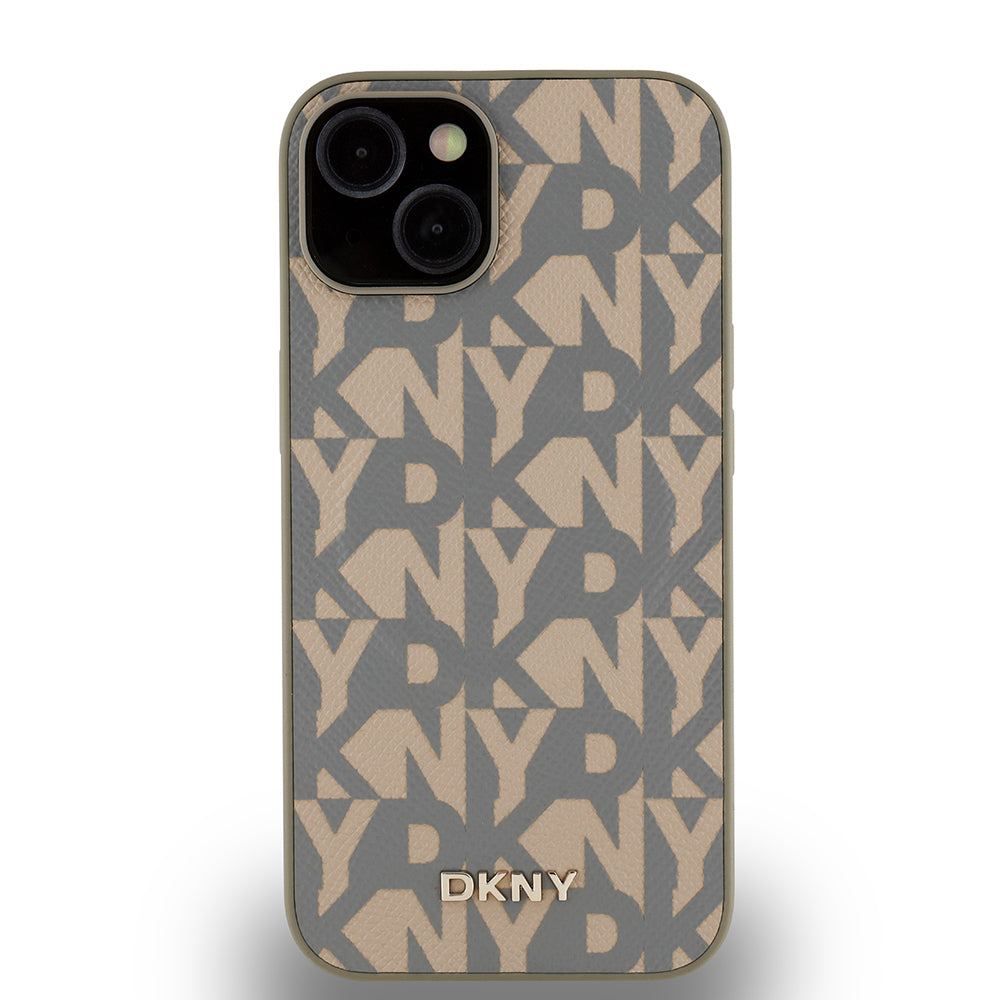 iPhone 14 Kılıf DKNY Orjinal Lisanslı M-safe Şarj Özellikli 3D Yazılı Grid Pattern Kapak