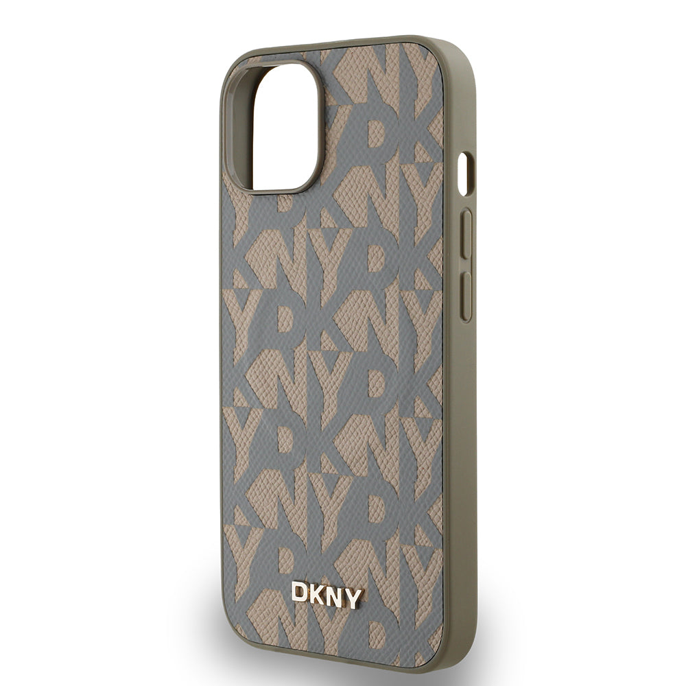 iPhone 14 Kılıf DKNY Orjinal Lisanslı M-safe Şarj Özellikli 3D Yazılı Grid Pattern Kapak