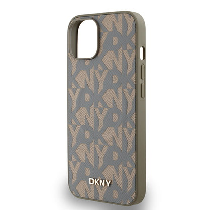 iPhone 14 Kılıf DKNY Orjinal Lisanslı M-safe Şarj Özellikli 3D Yazılı Grid Pattern Kapak
