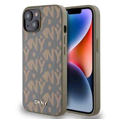 iPhone 14 Kılıf DKNY Orjinal Lisanslı M-safe Şarj Özellikli 3D Yazılı Grid Pattern Kapak