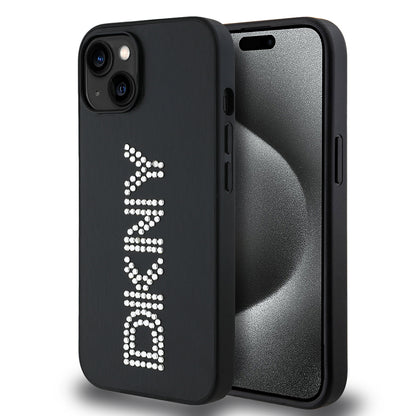 iPhone 14 Kılıf DKNY Orjinal Lisanslı Taşlı DKNY Yazılı Metalik Rhinestones PU Deri Kapak