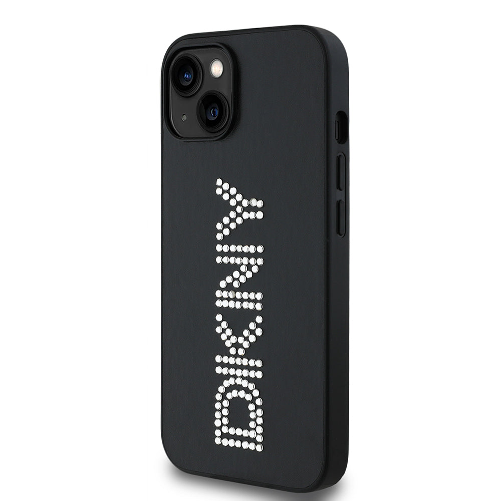 iPhone 14 Kılıf DKNY Orjinal Lisanslı Taşlı DKNY Yazılı Metalik Rhinestones PU Deri Kapak