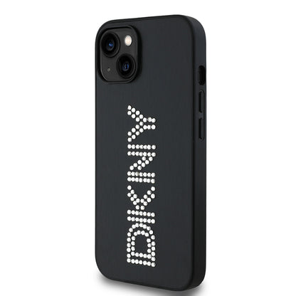 iPhone 14 Kılıf DKNY Orjinal Lisanslı Taşlı DKNY Yazılı Metalik Rhinestones PU Deri Kapak