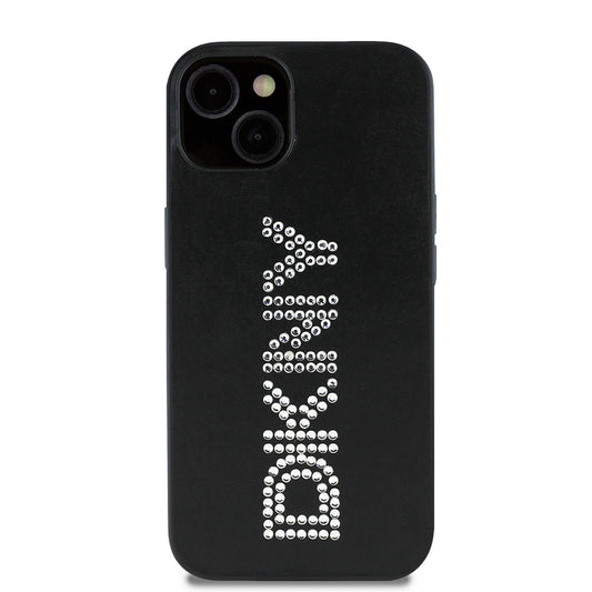 iPhone 14 Kılıf DKNY Orjinal Lisanslı Taşlı DKNY Yazılı Metalik Rhinestones PU Deri Kapak