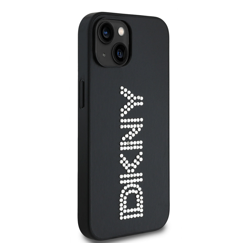 iPhone 14 Kılıf DKNY Orjinal Lisanslı Taşlı DKNY Yazılı Metalik Rhinestones PU Deri Kapak