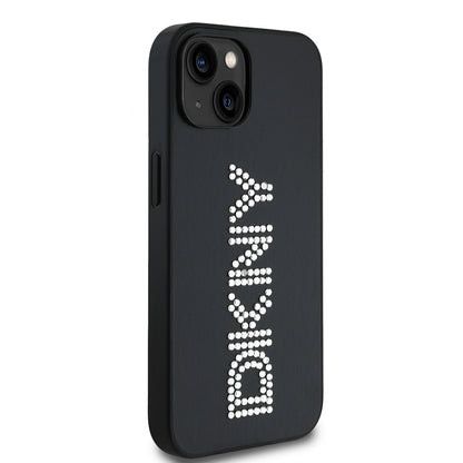 iPhone 14 Kılıf DKNY Orjinal Lisanslı Taşlı DKNY Yazılı Metalik Rhinestones PU Deri Kapak