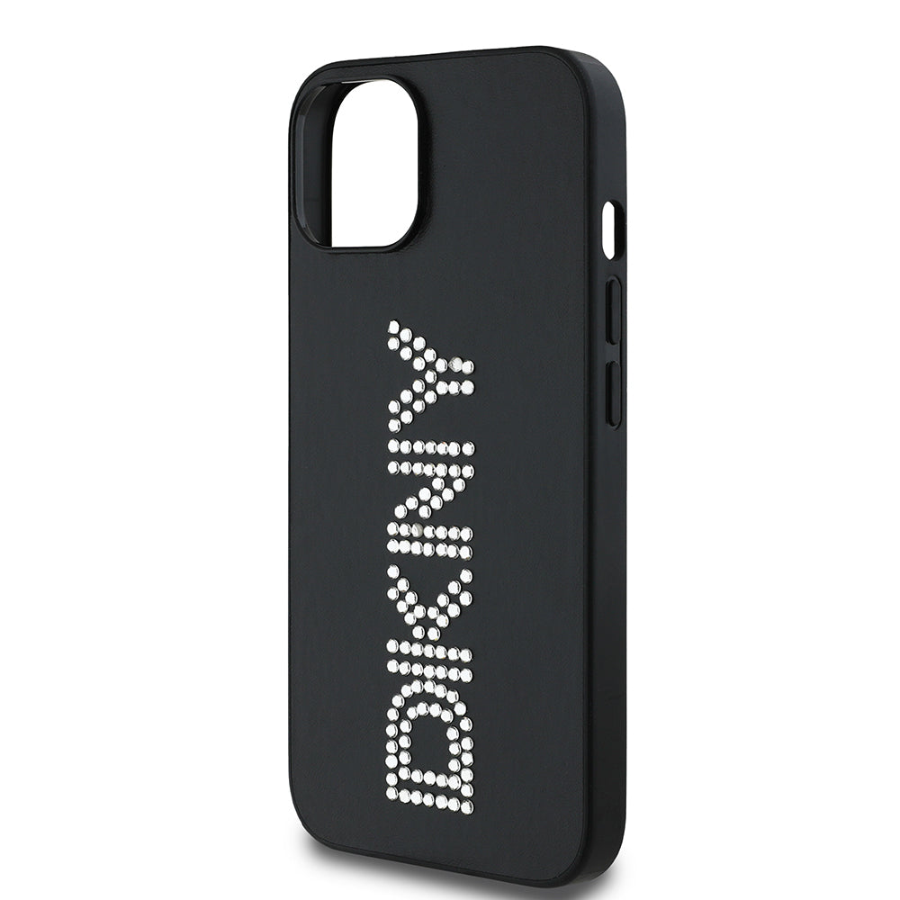 iPhone 14 Kılıf DKNY Orjinal Lisanslı Taşlı DKNY Yazılı Metalik Rhinestones PU Deri Kapak