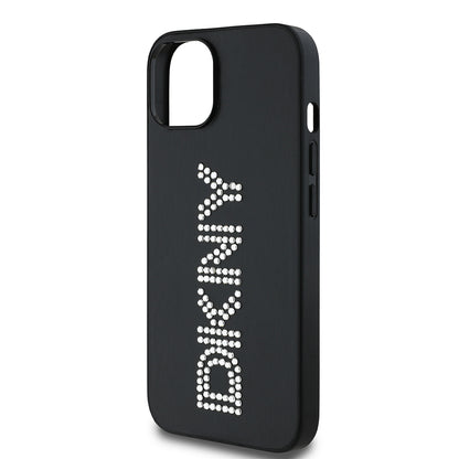 iPhone 14 Kılıf DKNY Orjinal Lisanslı Taşlı DKNY Yazılı Metalik Rhinestones PU Deri Kapak