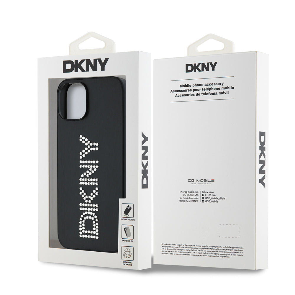 iPhone 14 Kılıf DKNY Orjinal Lisanslı Taşlı DKNY Yazılı Metalik Rhinestones PU Deri Kapak