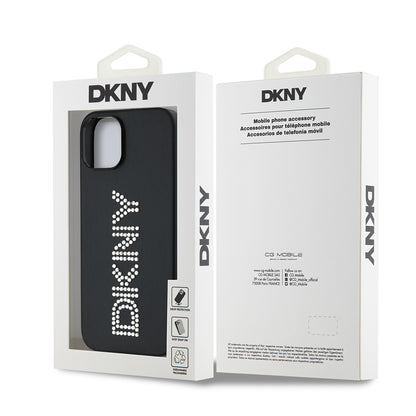iPhone 14 Kılıf DKNY Orjinal Lisanslı Taşlı DKNY Yazılı Metalik Rhinestones PU Deri Kapak