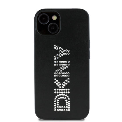 iPhone 14 Kılıf DKNY Orjinal Lisanslı Taşlı DKNY Yazılı Metalik Rhinestones PU Deri Kapak