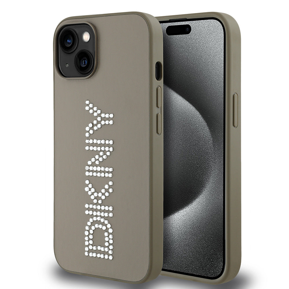 iPhone 14 Kılıf DKNY Orjinal Lisanslı Taşlı DKNY Yazılı Metalik Rhinestones PU Deri Kapak