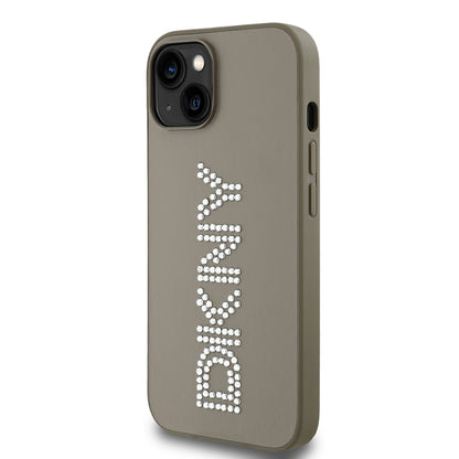 iPhone 14 Kılıf DKNY Orjinal Lisanslı Taşlı DKNY Yazılı Metalik Rhinestones PU Deri Kapak