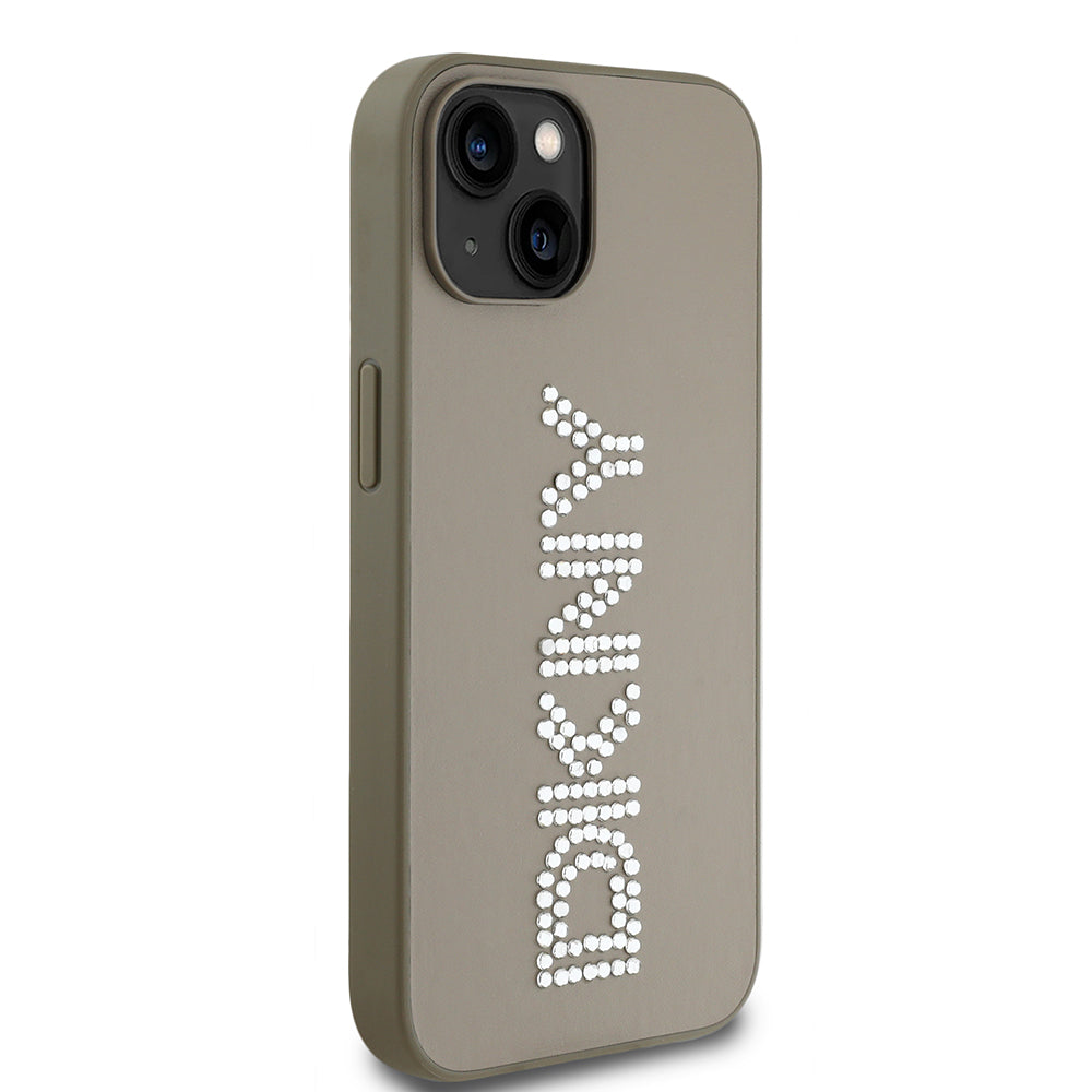 iPhone 14 Kılıf DKNY Orjinal Lisanslı Taşlı DKNY Yazılı Metalik Rhinestones PU Deri Kapak