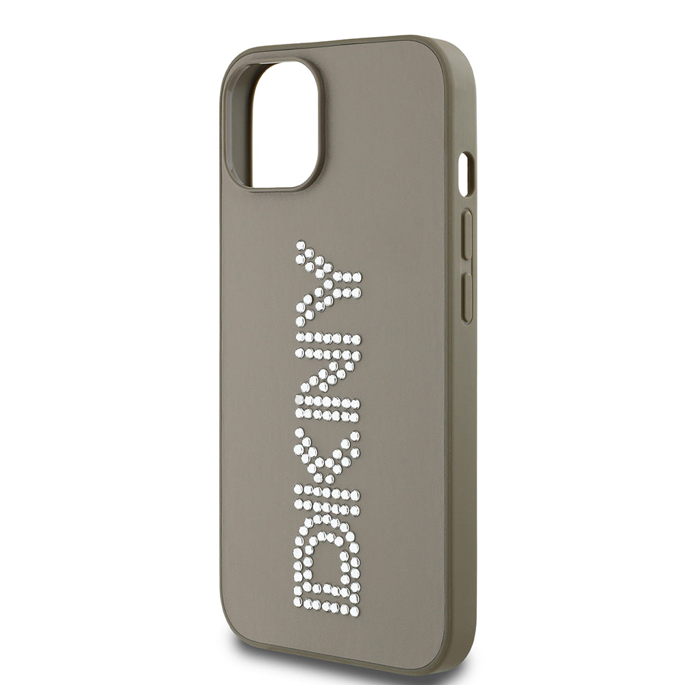 iPhone 14 Kılıf DKNY Orjinal Lisanslı Taşlı DKNY Yazılı Metalik Rhinestones PU Deri Kapak