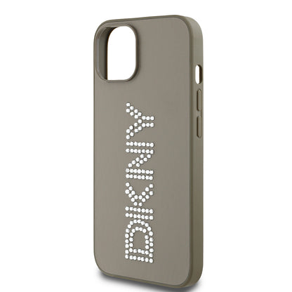 iPhone 14 Kılıf DKNY Orjinal Lisanslı Taşlı DKNY Yazılı Metalik Rhinestones PU Deri Kapak
