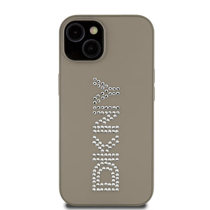 iPhone 14 Kılıf DKNY Orjinal Lisanslı Taşlı DKNY Yazılı Metalik Rhinestones PU Deri Kapak