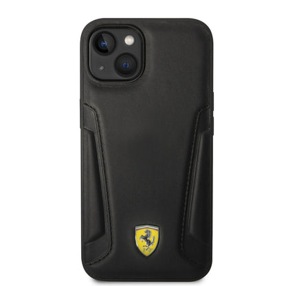 iPhone 14 Kılıf Ferrari M-safe Şarj Özellikli Deri Kenarları Damgalı Dizayn Kapak