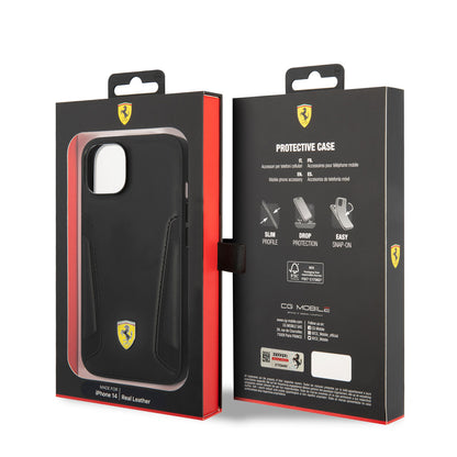 iPhone 14 Kılıf Ferrari M-safe Şarj Özellikli Deri Kenarları Damgalı Dizayn Kapak