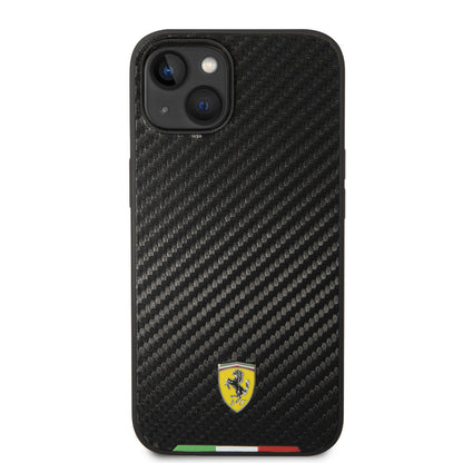 iPhone 14 Kılıf Ferrari M-safe Şarj Özellikli Karbon İtalyan Bayrak Dizayn Kapak