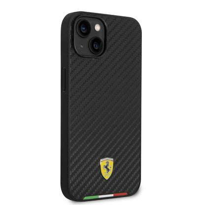 iPhone 14 Kılıf Ferrari M-safe Şarj Özellikli Karbon İtalyan Bayrak Dizayn Kapak