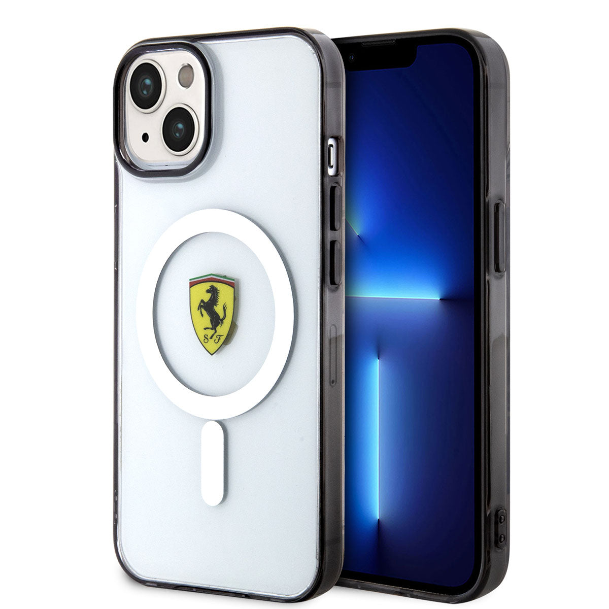 iPhone 14 Kılıf Ferrari M-safe Şarj Özellikli Transparan Dizayn Kapak